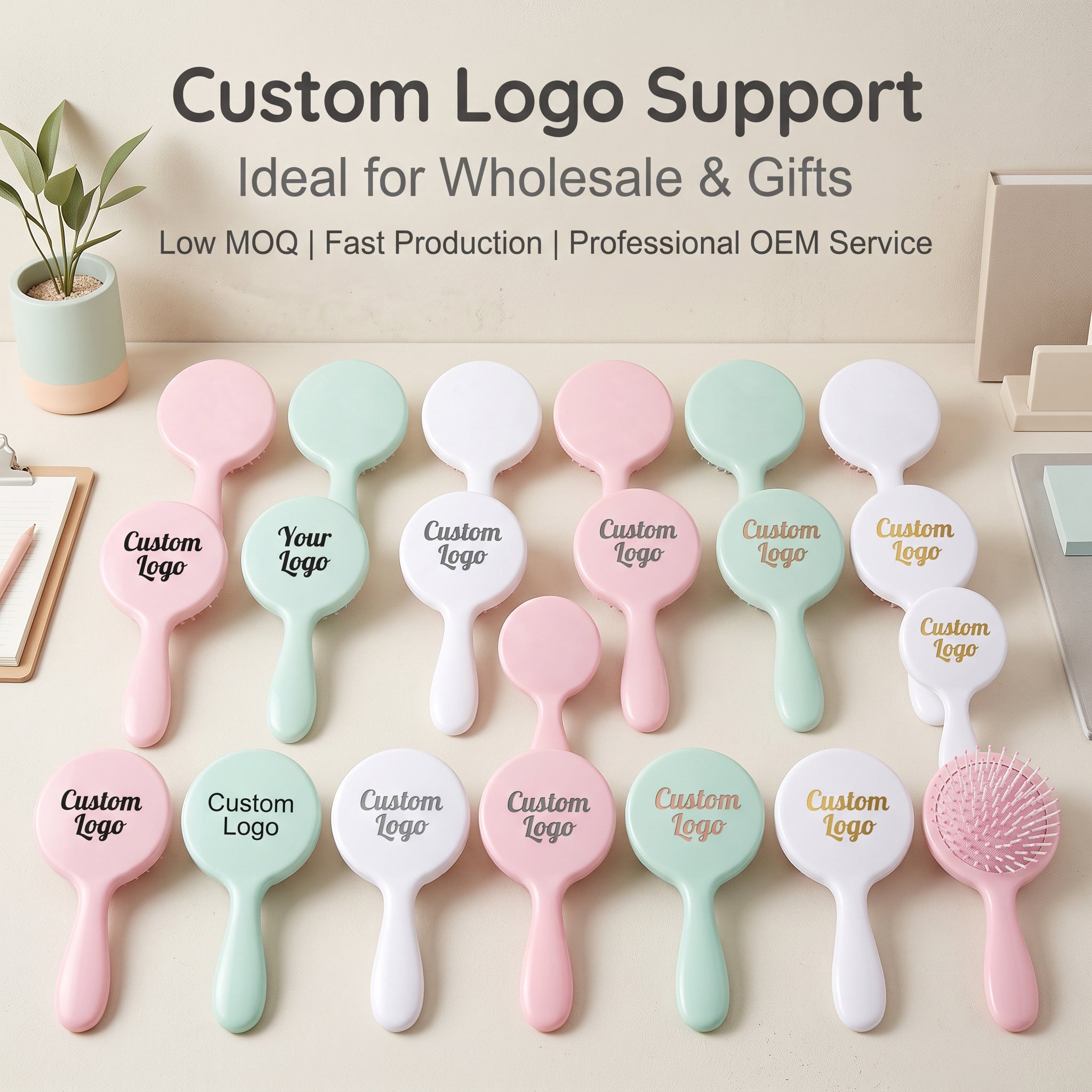 OEM/ODM Round Air Cushion Hair Brush from Kaifam Manufacturing. Custom logo, Pantone colors, MOQ 100pcs, 15-day lead time. Request a free quote.