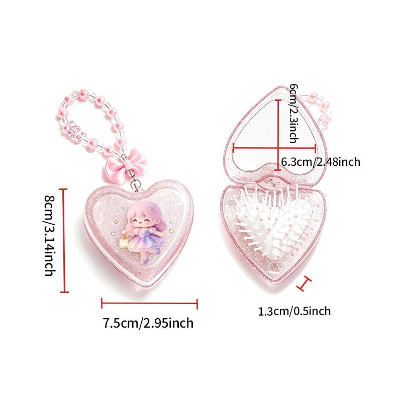 OEM/ODM Transparent Glitter Heart Flip Travel Comb with Built-in Mirror from Kaifam Manufacturing. Custom logo, Pantone colors, MOQ 100pcs, 15-day lead time. Request a free quote.