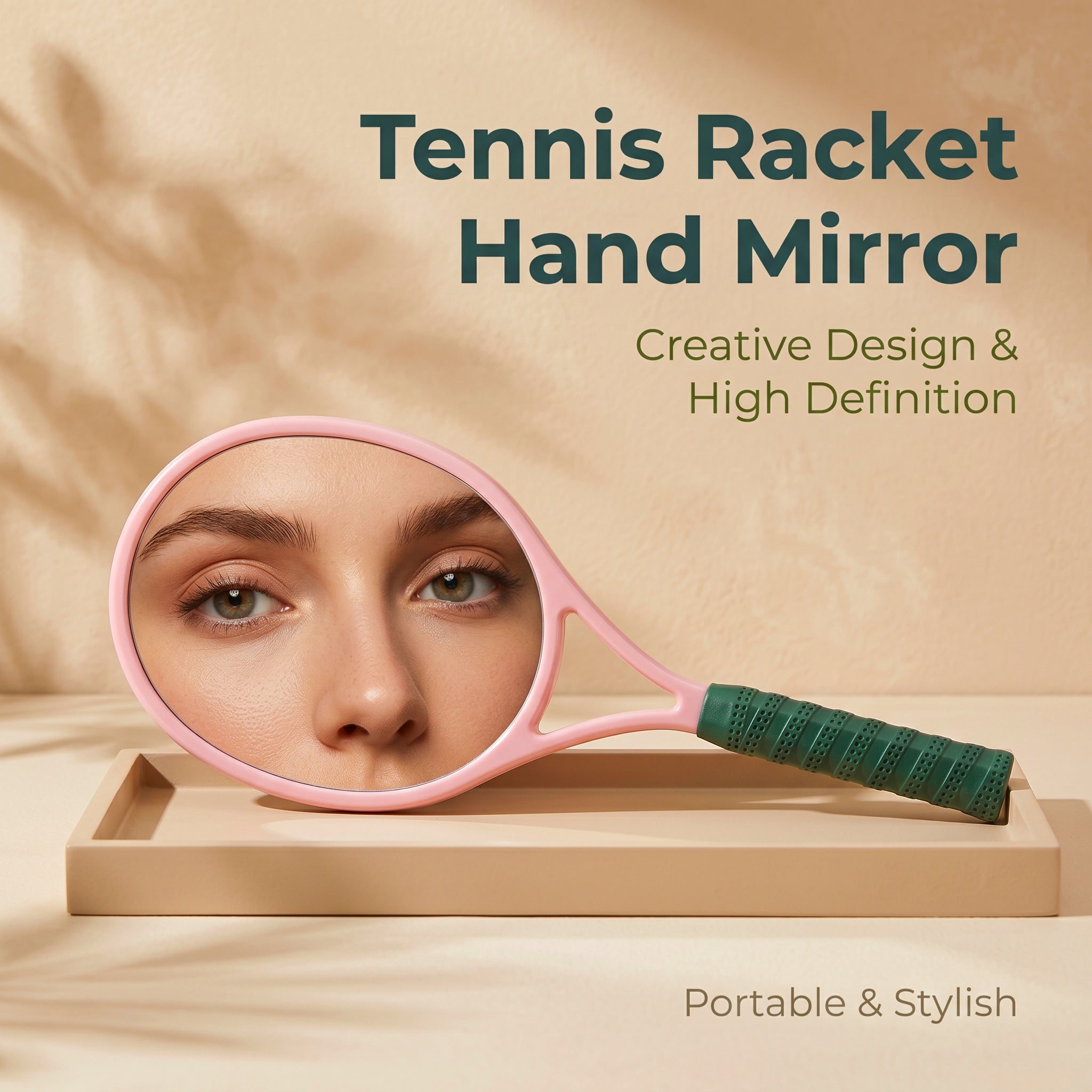 OEM/ODM Tennis Racket Shaped Hand Mirror from Kaifam Manufacturing. Custom logo, Pantone colors, MOQ 100pcs, 15-day lead time. Request a free quote.