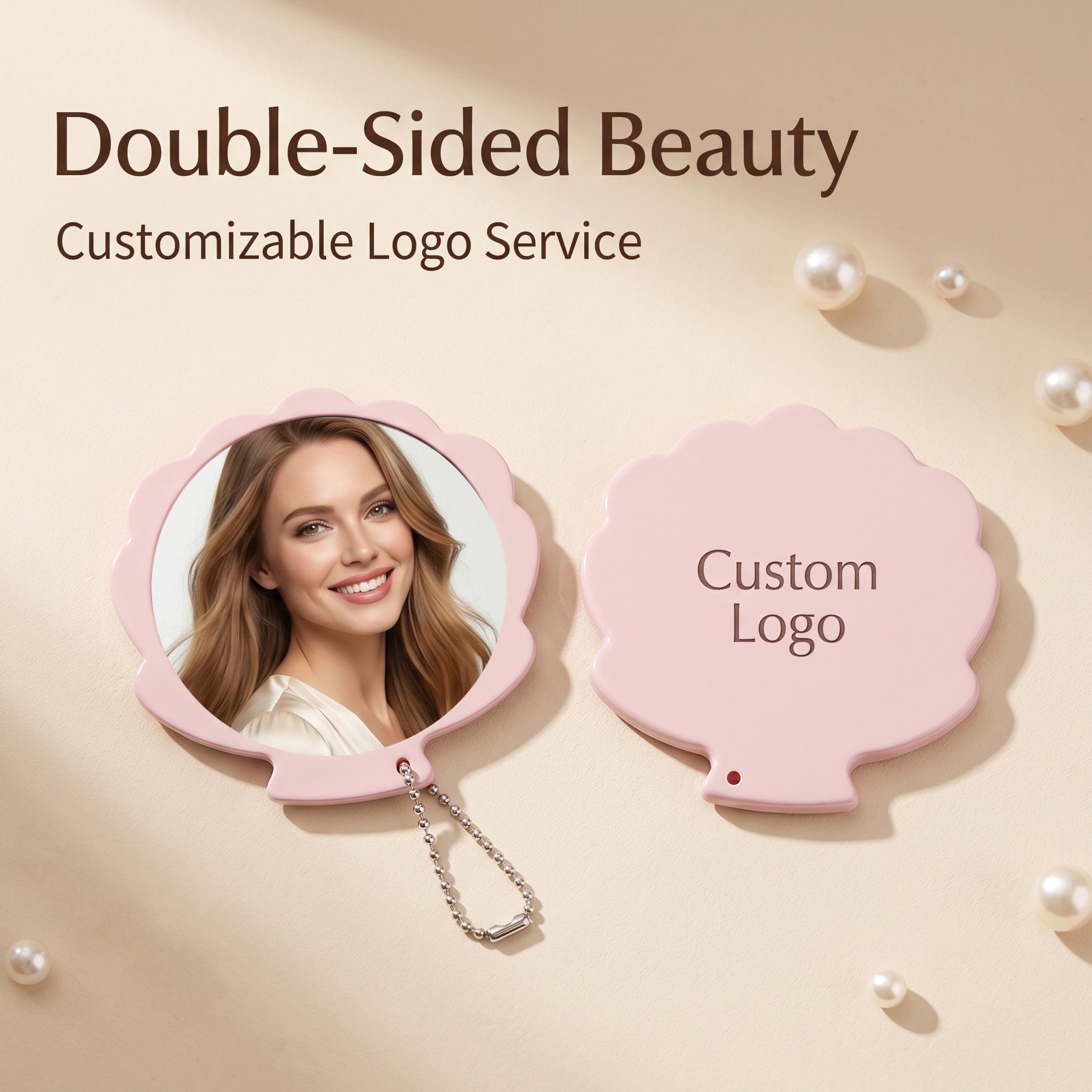 OEM/ODM Seashell Pocket Makeup Mirror from Kaifam Manufacturing. Custom logo, Pantone colors, MOQ 100pcs, 15-day lead time. Request a free quote.