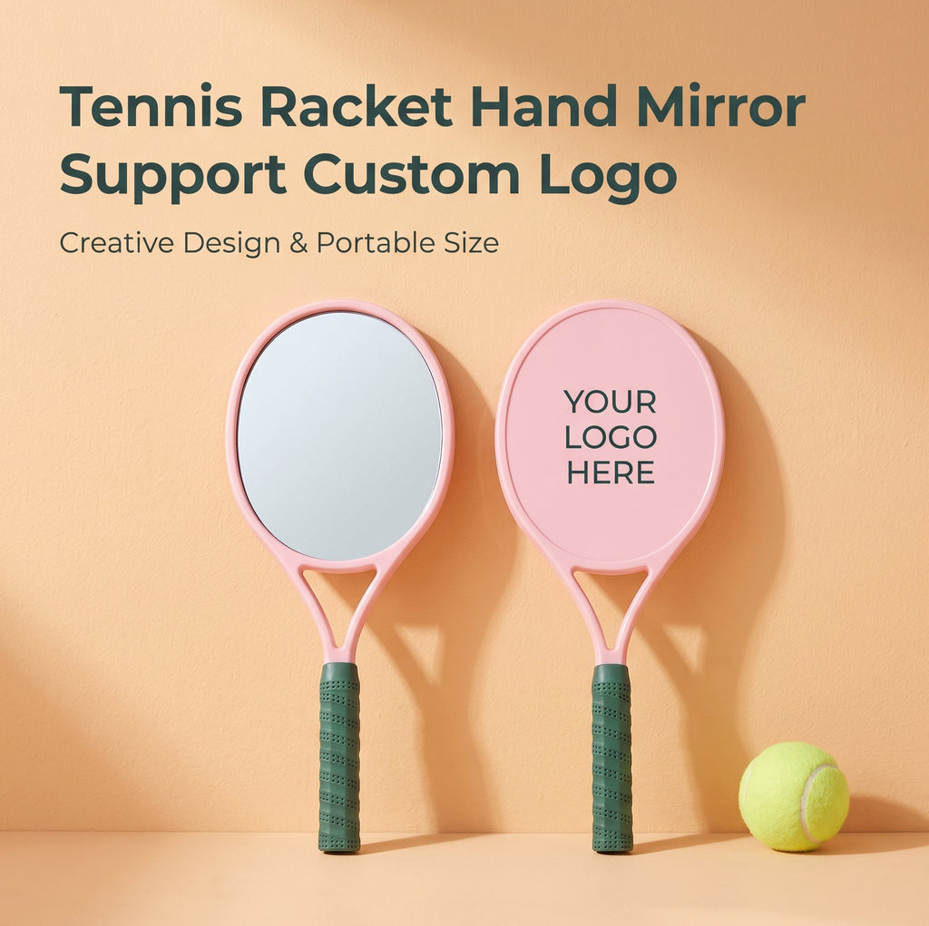 OEM/ODM Tennis Racket Shaped Hand Mirror from Kaifam Manufacturing. Custom logo, Pantone colors, MOQ 100pcs, 15-day lead time. Request a free quote.