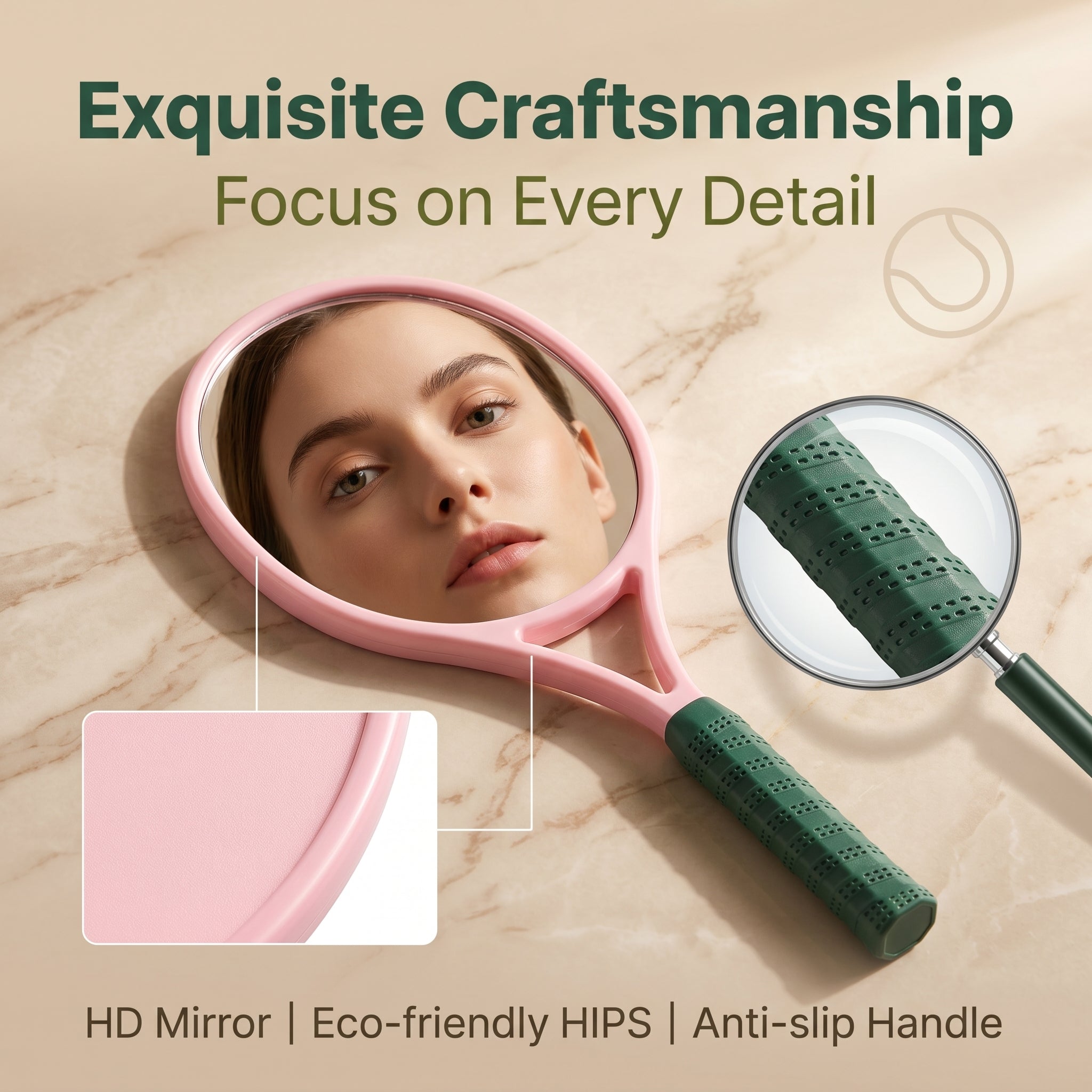 OEM/ODM Tennis Racket Shaped Hand Mirror from Kaifam Manufacturing. Custom logo, Pantone colors, MOQ 100pcs, 15-day lead time. Request a free quote.