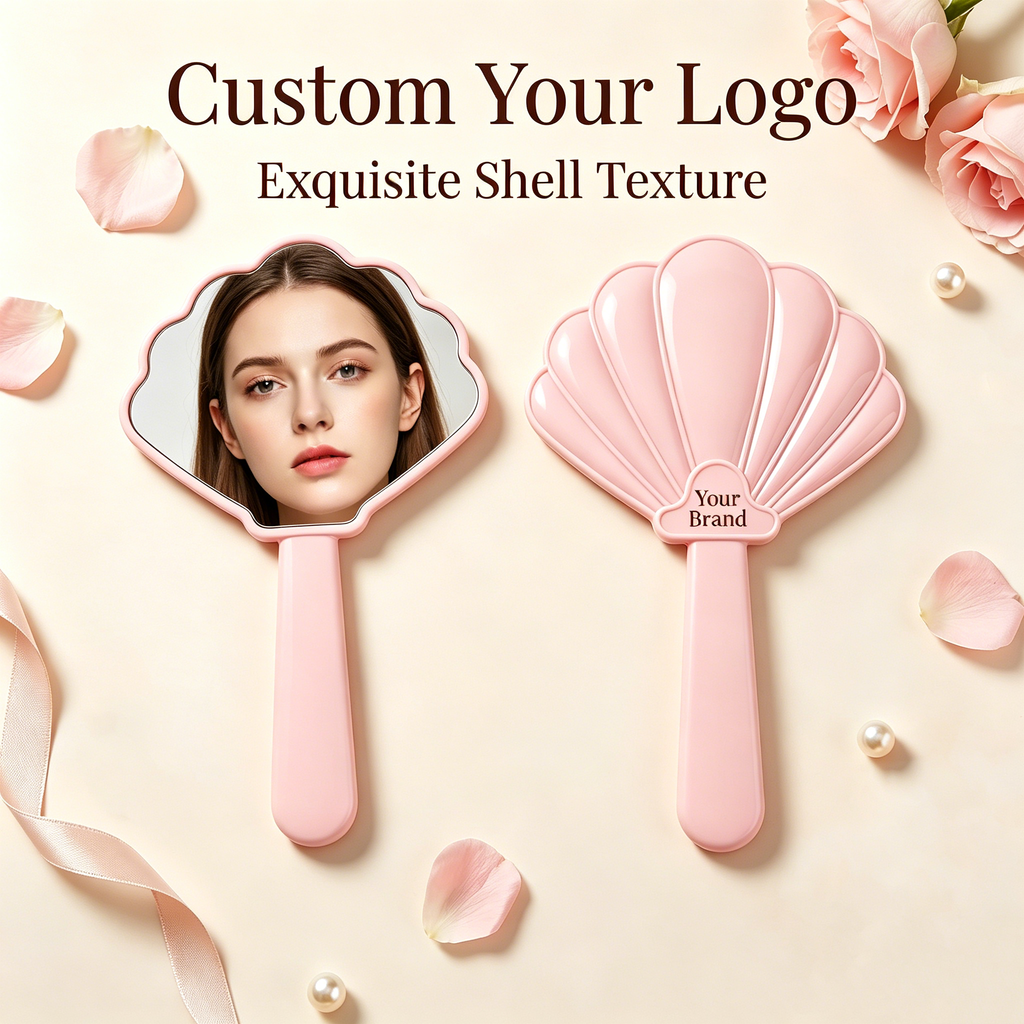 OEM/ODM Shell Handheld Makeup Mirror from Kaifam Manufacturing. Custom logo, Pantone colors, MOQ 100pcs, 15-day lead time. Request a free quote.