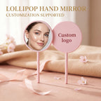 OEM/ODM Round Lollipop Handheld Makeup Mirror from Kaifam Manufacturing. Custom logo, Pantone colors, MOQ 100pcs, 15-day lead time. Request a free quote.
