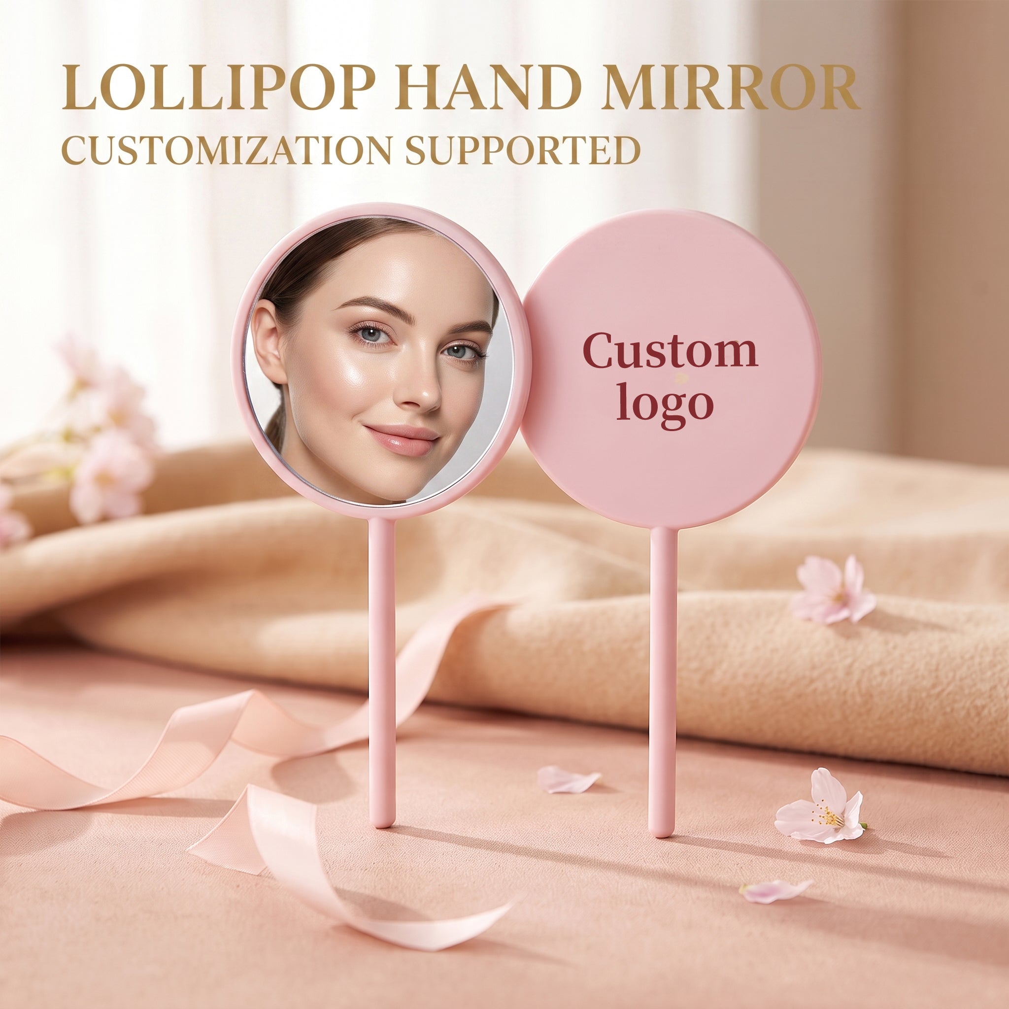 OEM/ODM Round Lollipop Handheld Makeup Mirror from Kaifam Manufacturing. Custom logo, Pantone colors, MOQ 100pcs, 15-day lead time. Request a free quote.