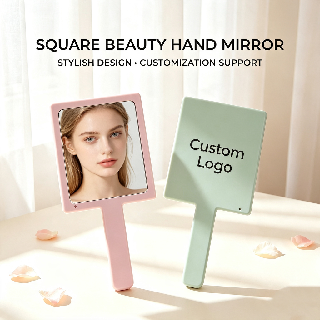 OEM/ODM Square handheld mirror from Kaifam Manufacturing. Custom logo, Pantone colors, MOQ 100pcs, 15-day lead time. Request a free quote.