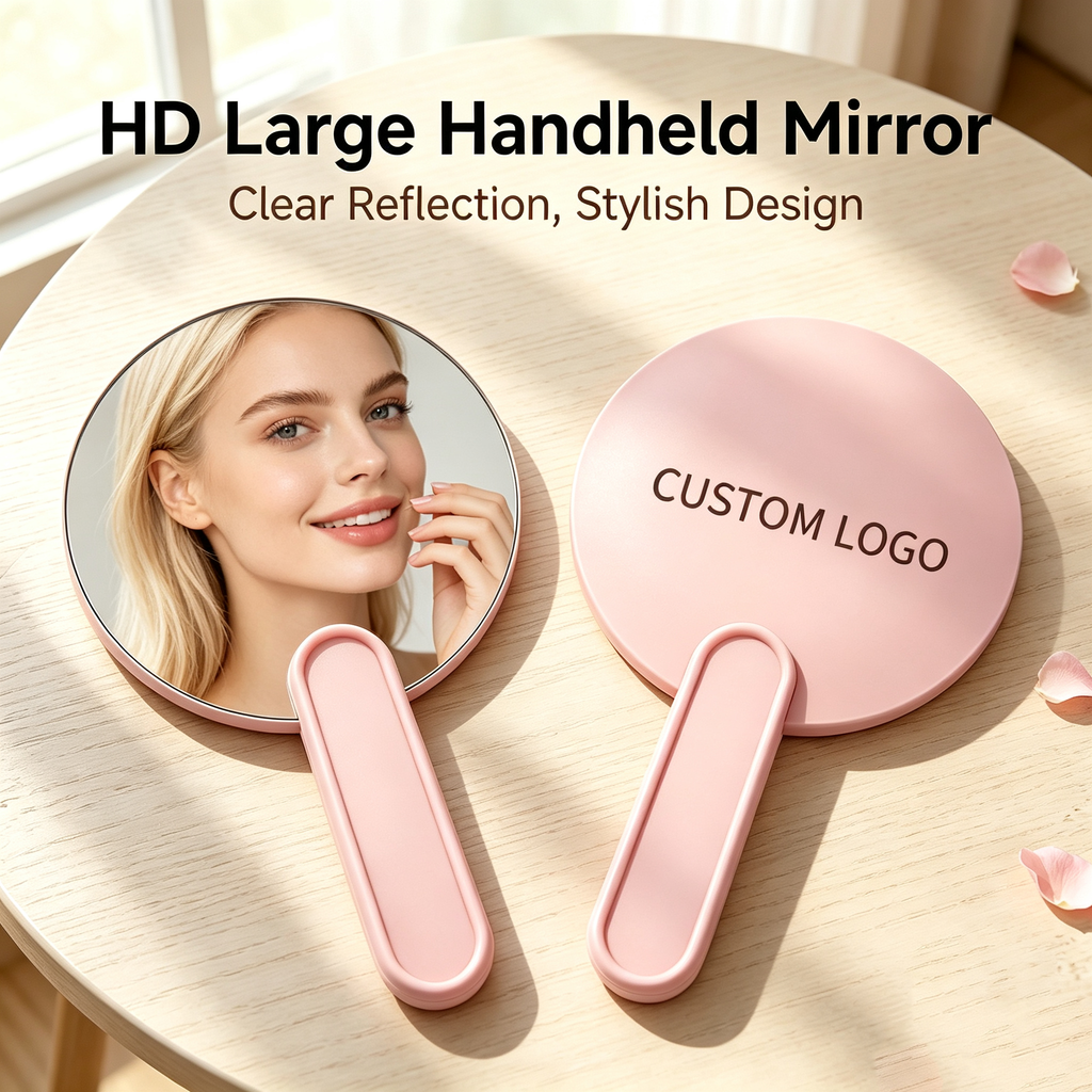 OEM/ODM Big Round Hand Vanity Mirror from Kaifam Manufacturing. Custom logo, Pantone colors, MOQ 100pcs, 15-day lead time. Request a free quote.