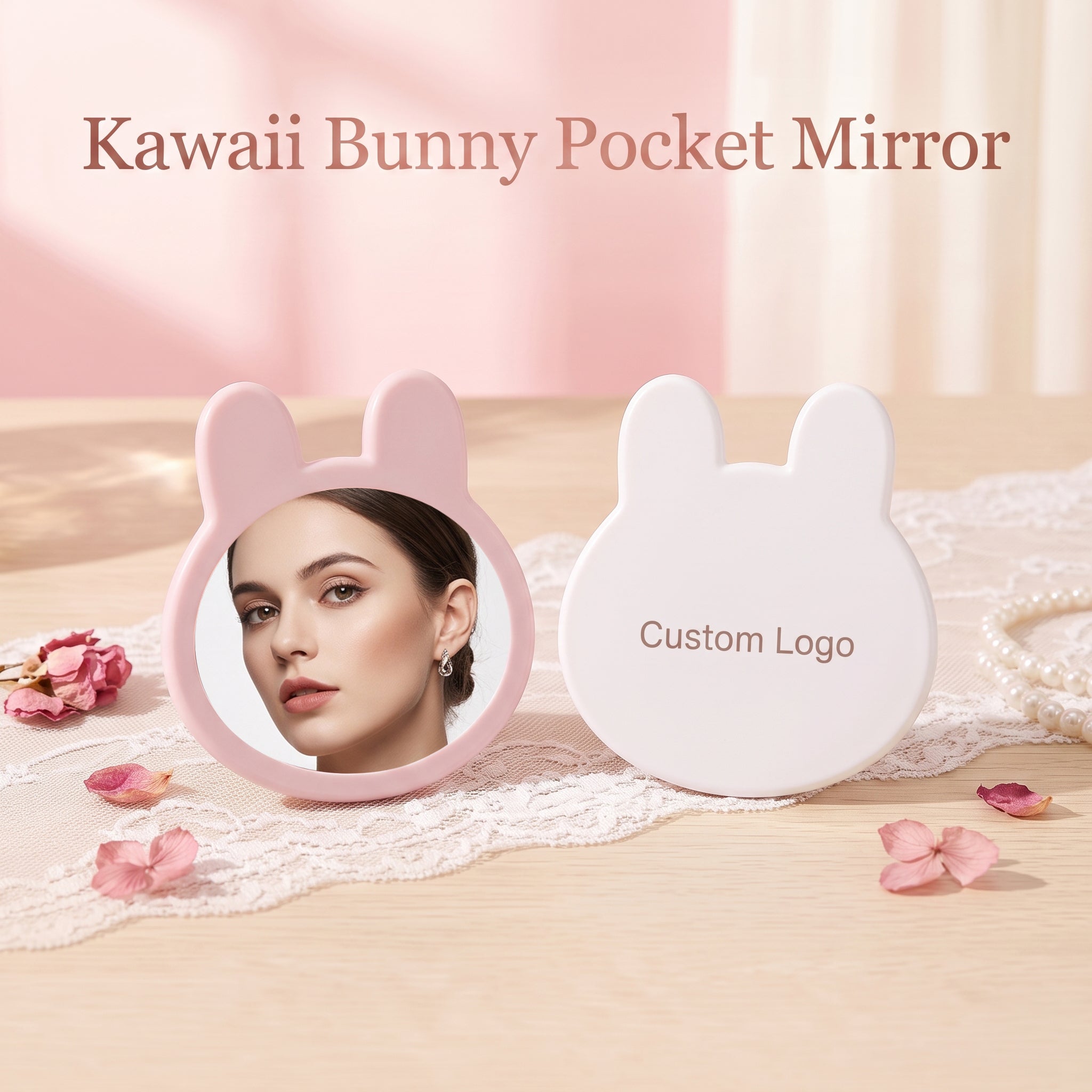 OEM/ODM Rabbit Ear Single-sided Makeup Mirror from Kaifam Manufacturing. Custom logo, Pantone colors, MOQ 100pcs, 15-day lead time. Request a free quote.