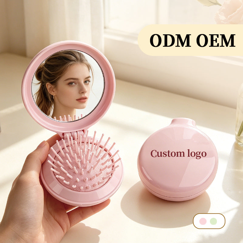 OEM/ODM Round Foldable Airbag Comb With Mirror from Kaifam Manufacturing. Custom logo, Pantone colors, MOQ 100pcs, 15-day lead time. Request a free quote.