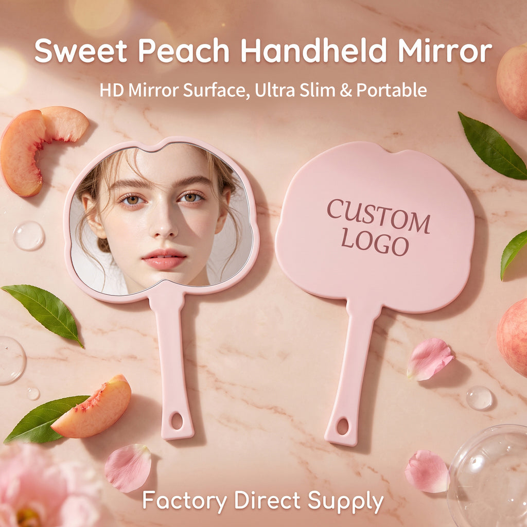 OEM/ODM Peach Shaped Hand Mirror from Kaifam Manufacturing. Custom logo, Pantone colors, MOQ 100pcs, 15-day lead time. Request a free quote.