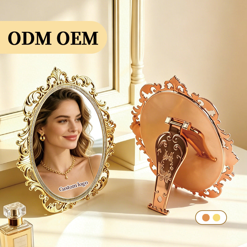 Retro carved table mirror, suitable for handheld use | Premium corporate gifts and custom-made presents | Available for wholesale and customization