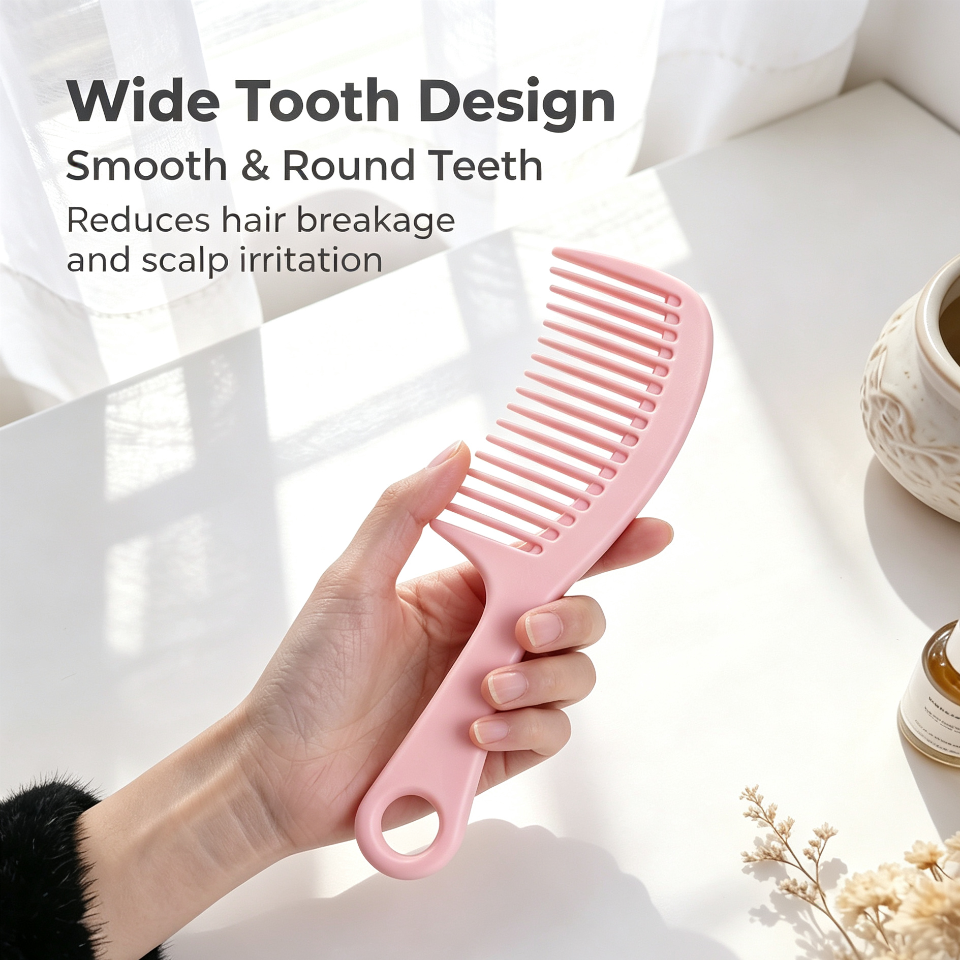 OEM/ODM Wide Tooth Hand Hair Comb from Kaifam Manufacturing. Custom logo, Pantone colors, MOQ 100pcs, 15-day lead time. Request a free quote.