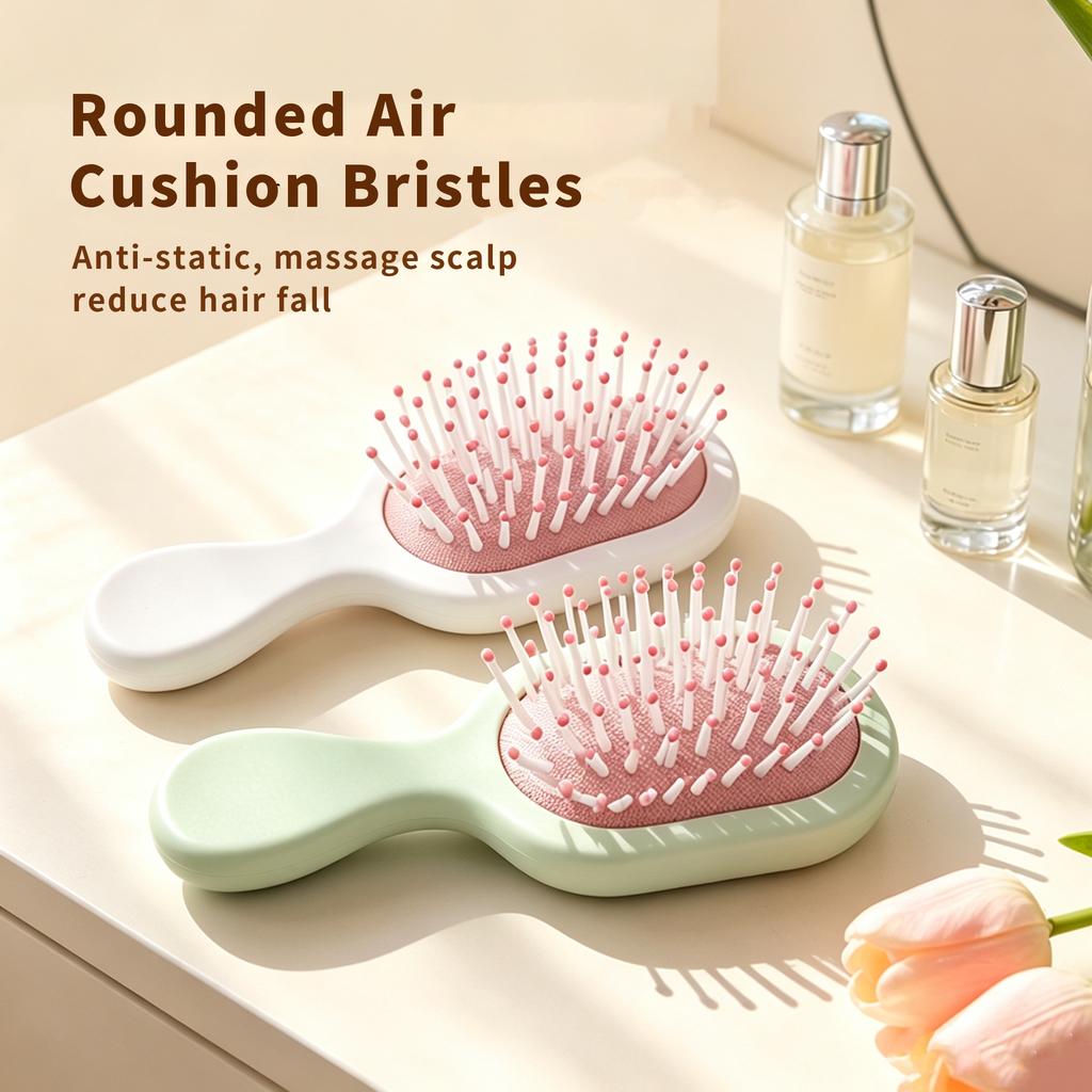 OEM/ODM Mini Airbag Comb from Kaifam Manufacturing. Custom logo, Pantone colors, MOQ 100pcs, 15-day lead time. Request a free quote.