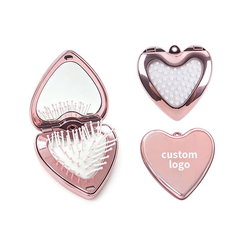 OEM/ODM Heart Flip Open Airbag Massage Comb with Built-in Mirror from Kaifam Manufacturing. Custom logo, Pantone colors, MOQ 100pcs, 15-day lead time. Request a free quote.