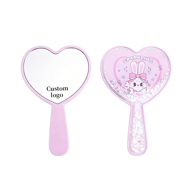 OEM/ODM Heart Quicksand Handheld Mirror from Kaifam Manufacturing. Custom logo, Pantone colors, MOQ 100pcs, 15-day lead time. Request a free quote.