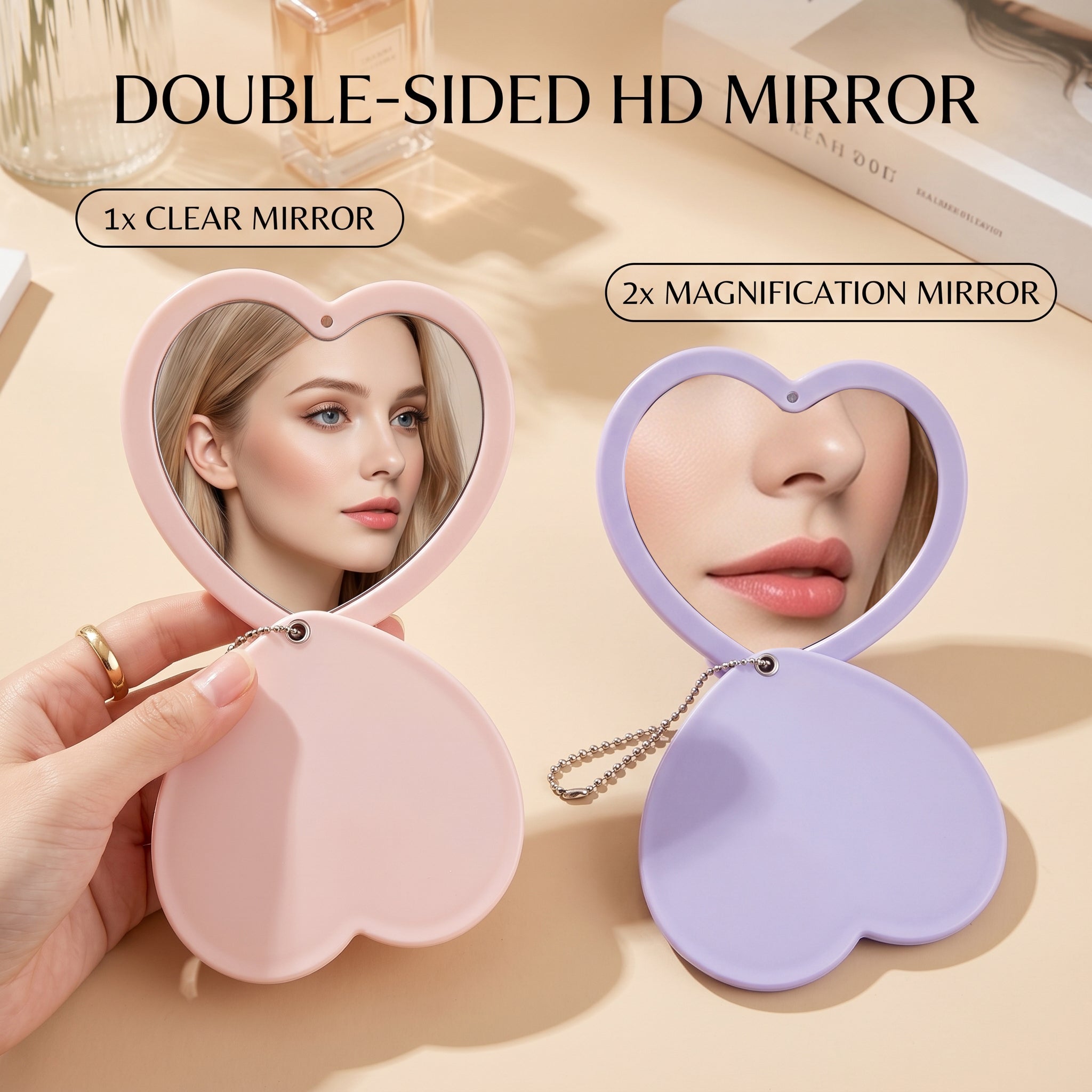 OEM/ODM Heart Shape Sliding Cover Double Sided Mirror from Kaifam Manufacturing. Custom logo, Pantone colors, MOQ 100pcs, 15-day lead time. Request a free quote.