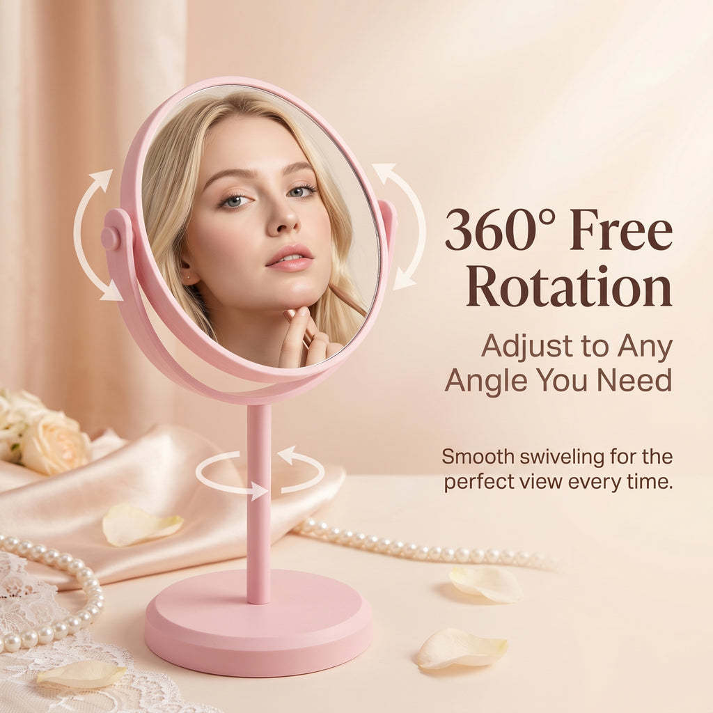 OEM/ODM Double Sided Round Tabletop Vanity Mirror with 360 from Kaifam Manufacturing. Custom logo, Pantone colors, MOQ 100pcs, 15-day lead time. Request a free quote.