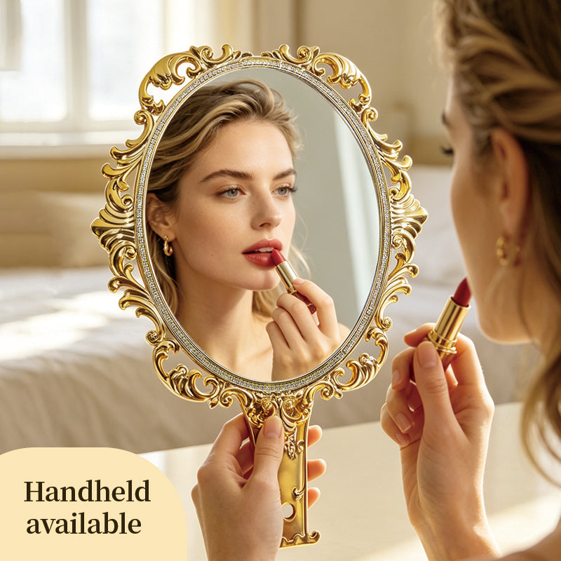 Retro carved table mirror, suitable for handheld use | Premium corporate gifts and custom-made presents | Available for wholesale and customization