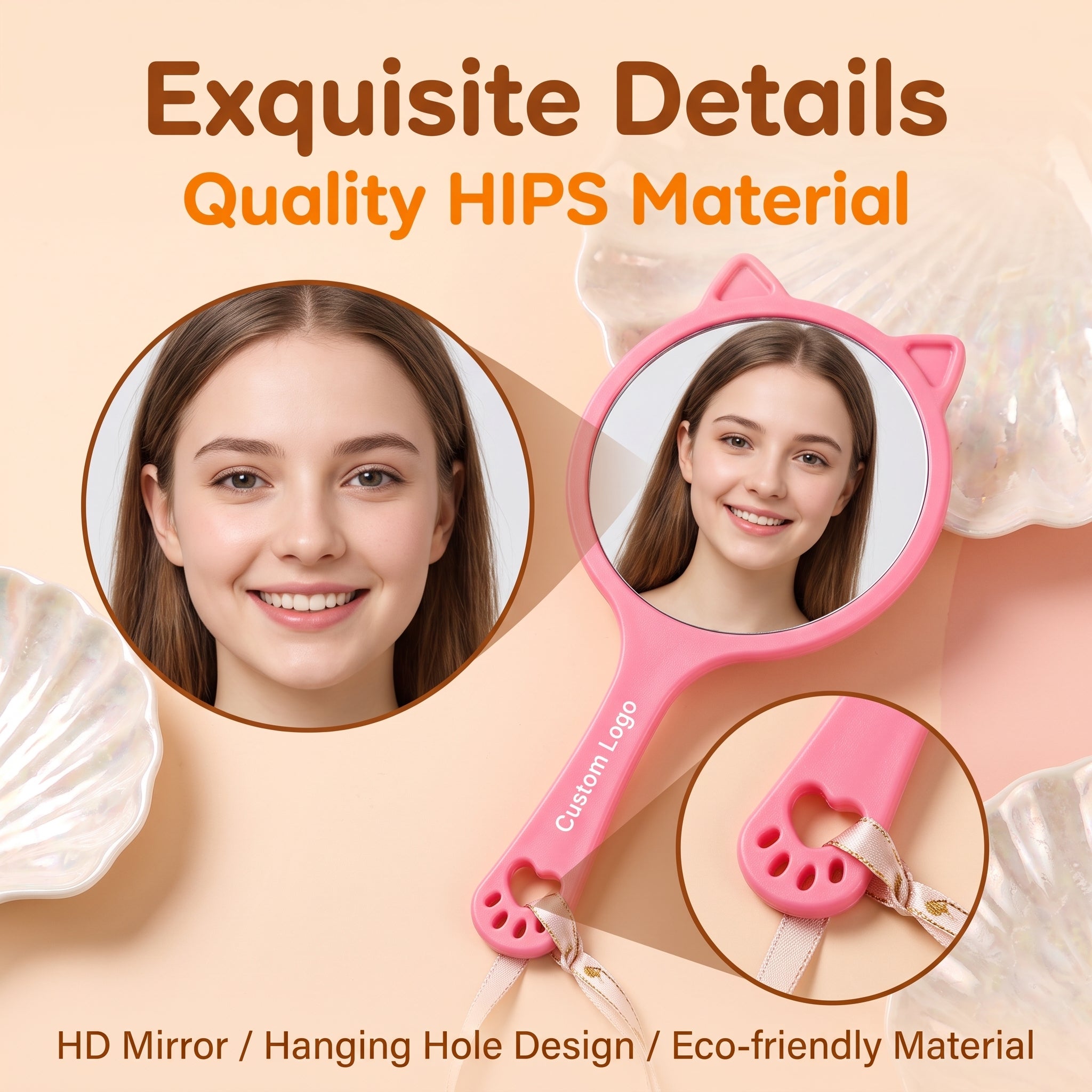 OEM/ODM Cat Ear Handheld Makeup Mirror from Kaifam Manufacturing. Custom logo, Pantone colors, MOQ 100pcs, 15-day lead time. Request a free quote.