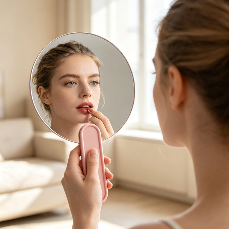OEM/ODM Big Round Hand Vanity Mirror from Kaifam Manufacturing. Custom logo, Pantone colors, MOQ 100pcs, 15-day lead time. Request a free quote.