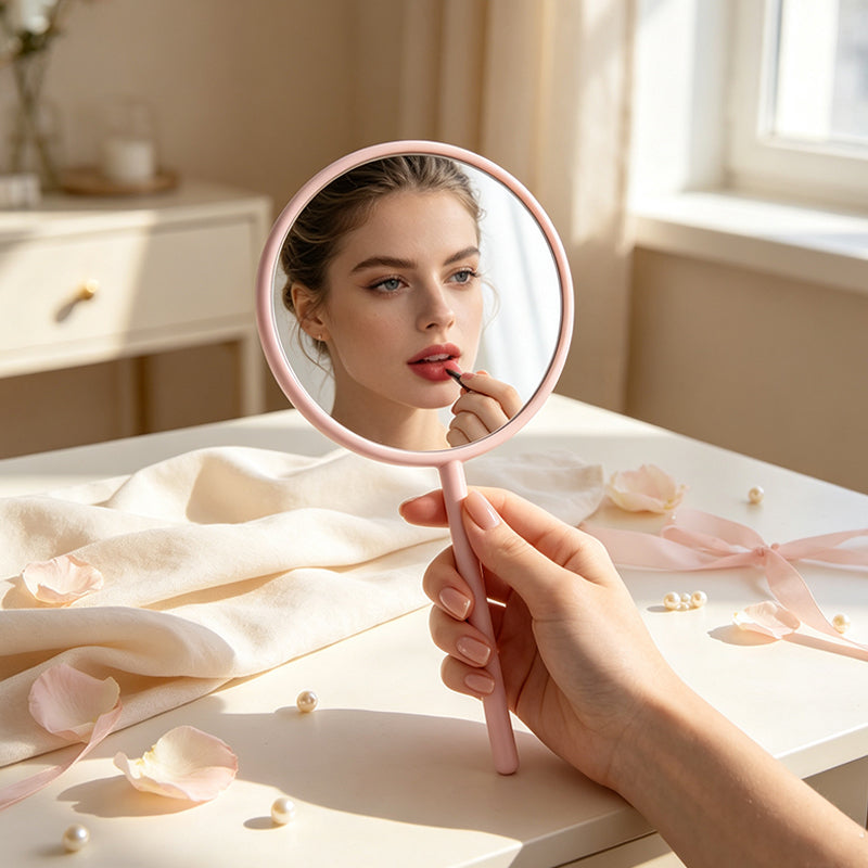OEM/ODM Round Lollipop Handheld Makeup Mirror from Kaifam Manufacturing. Custom logo, Pantone colors, MOQ 100pcs, 15-day lead time. Request a free quote.