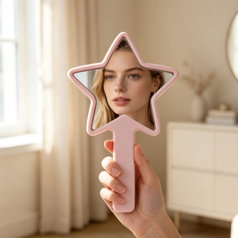OEM/ODM Star-Shaped Handheld Mirror from Kaifam Manufacturing. Custom logo, Pantone colors, MOQ 100pcs, 15-day lead time. Request a free quote.