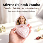 OEM/ODM Transparent Glitter Heart Flip Travel Comb with Built-in Mirror from Kaifam Manufacturing. Custom logo, Pantone colors, MOQ 100pcs, 15-day lead time. Request a free quote.