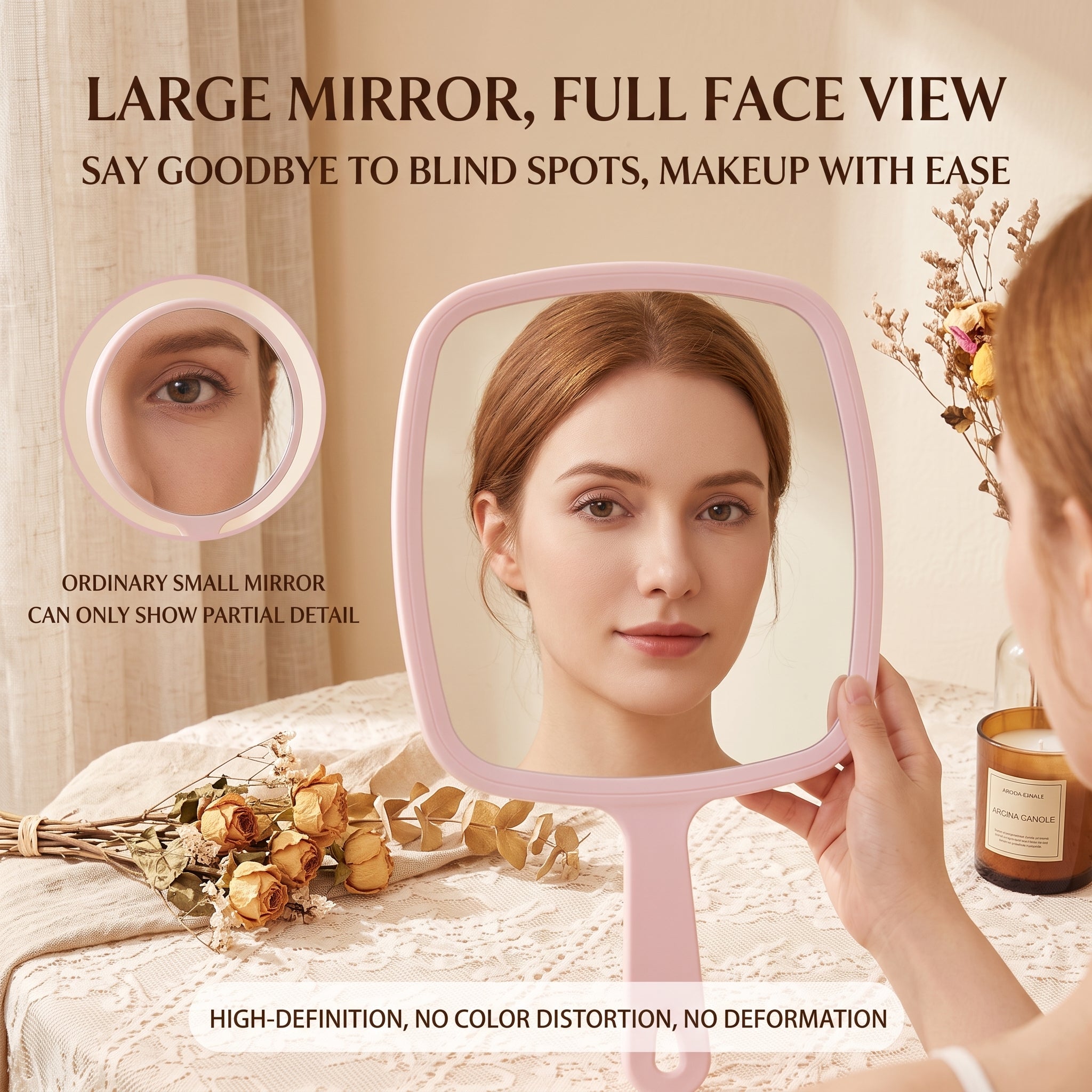 OEM/ODM Ins Style Large Square Handheld Cosmetic Mirror with Lattice Texture from Kaifam Manufacturing. Custom logo, Pantone colors, MOQ 100pcs, 15-day lead time. Request a free quote.