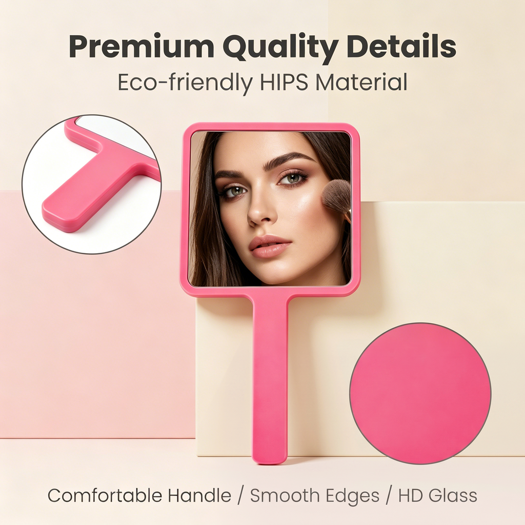 OEM/ODM Square handheld mirror from Kaifam Manufacturing. Custom logo, Pantone colors, MOQ 100pcs, 15-day lead time. Request a free quote.
