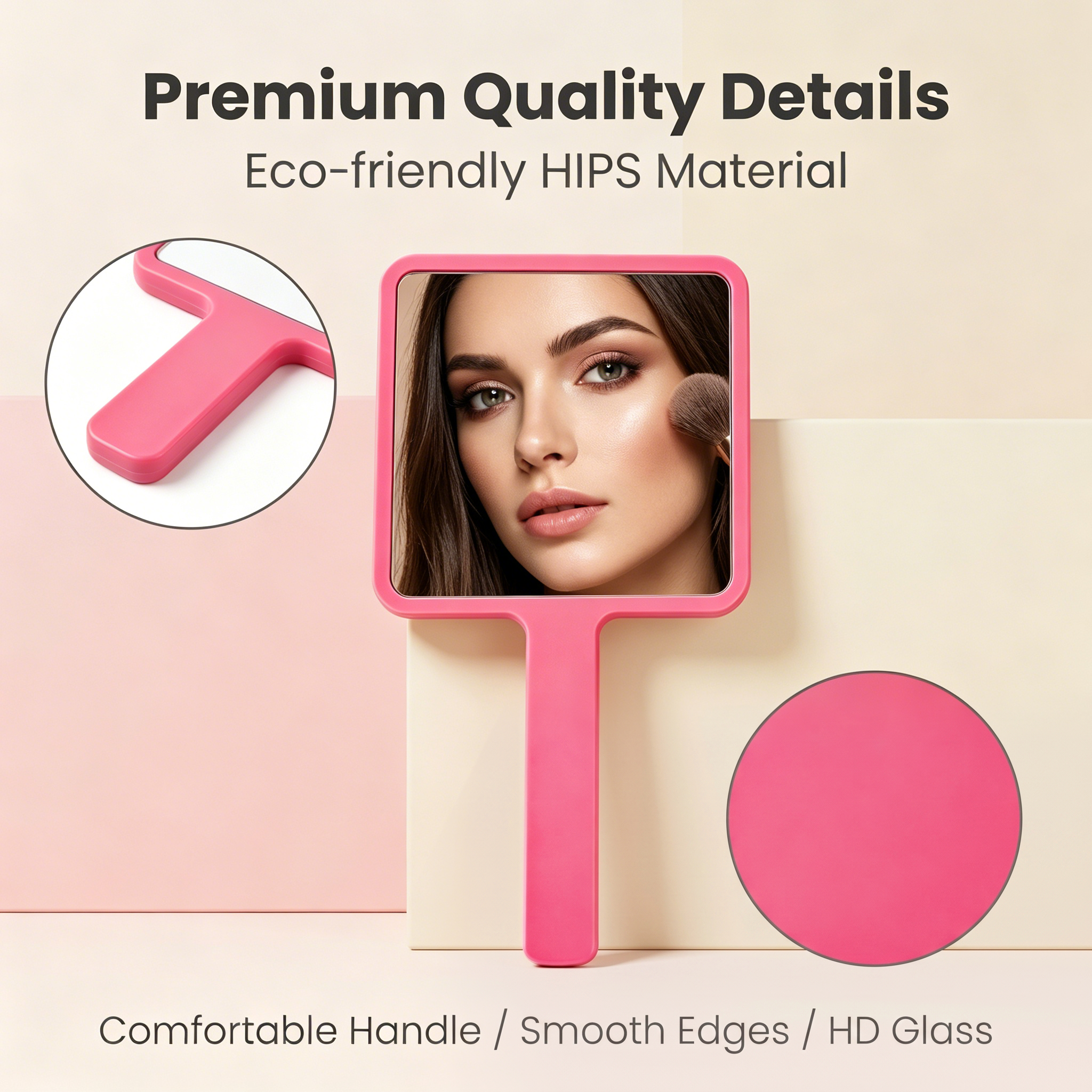 OEM/ODM Square handheld mirror from Kaifam Manufacturing. Custom logo, Pantone colors, MOQ 100pcs, 15-day lead time. Request a free quote.