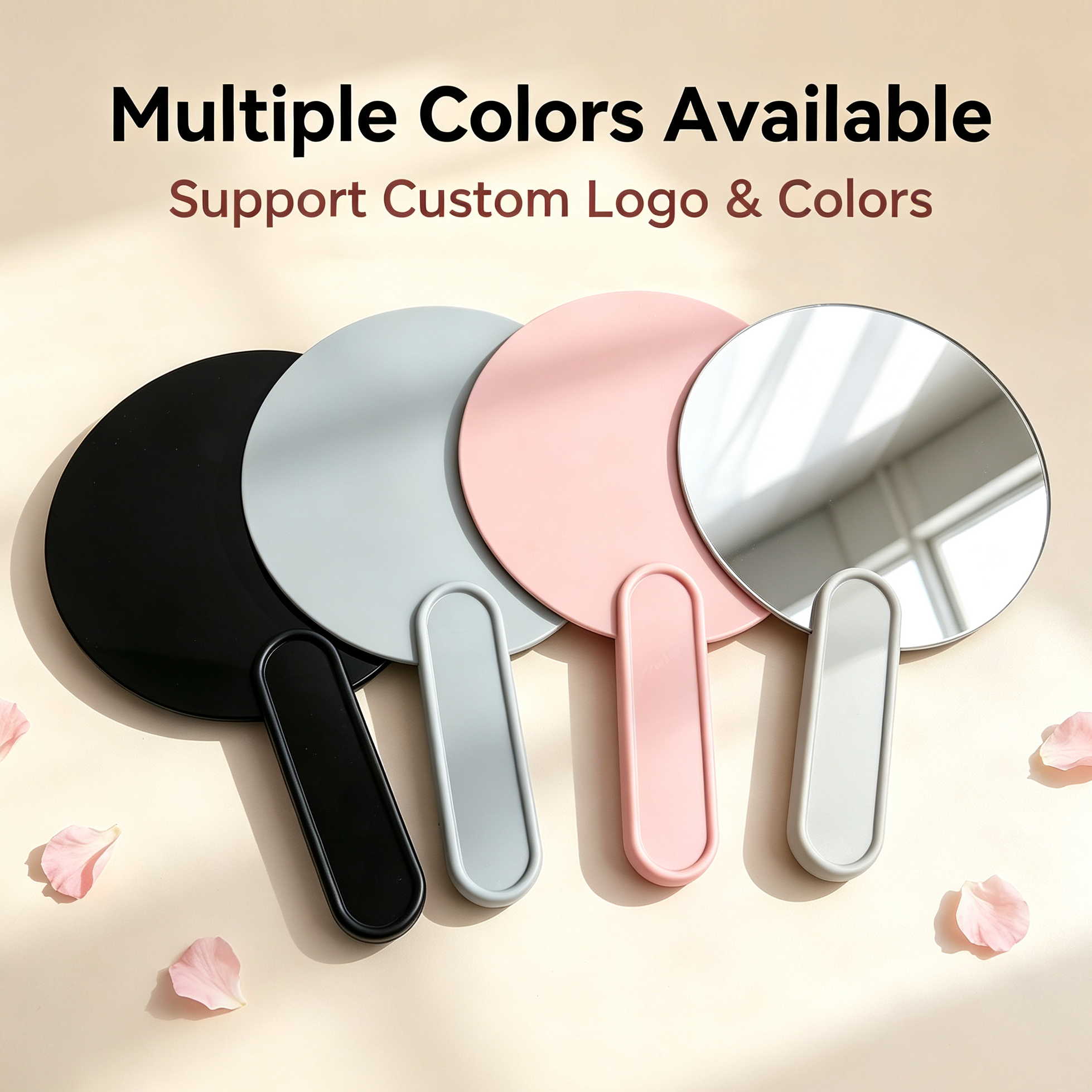 OEM/ODM Big Round Hand Vanity Mirror from Kaifam Manufacturing. Custom logo, Pantone colors, MOQ 100pcs, 15-day lead time. Request a free quote.