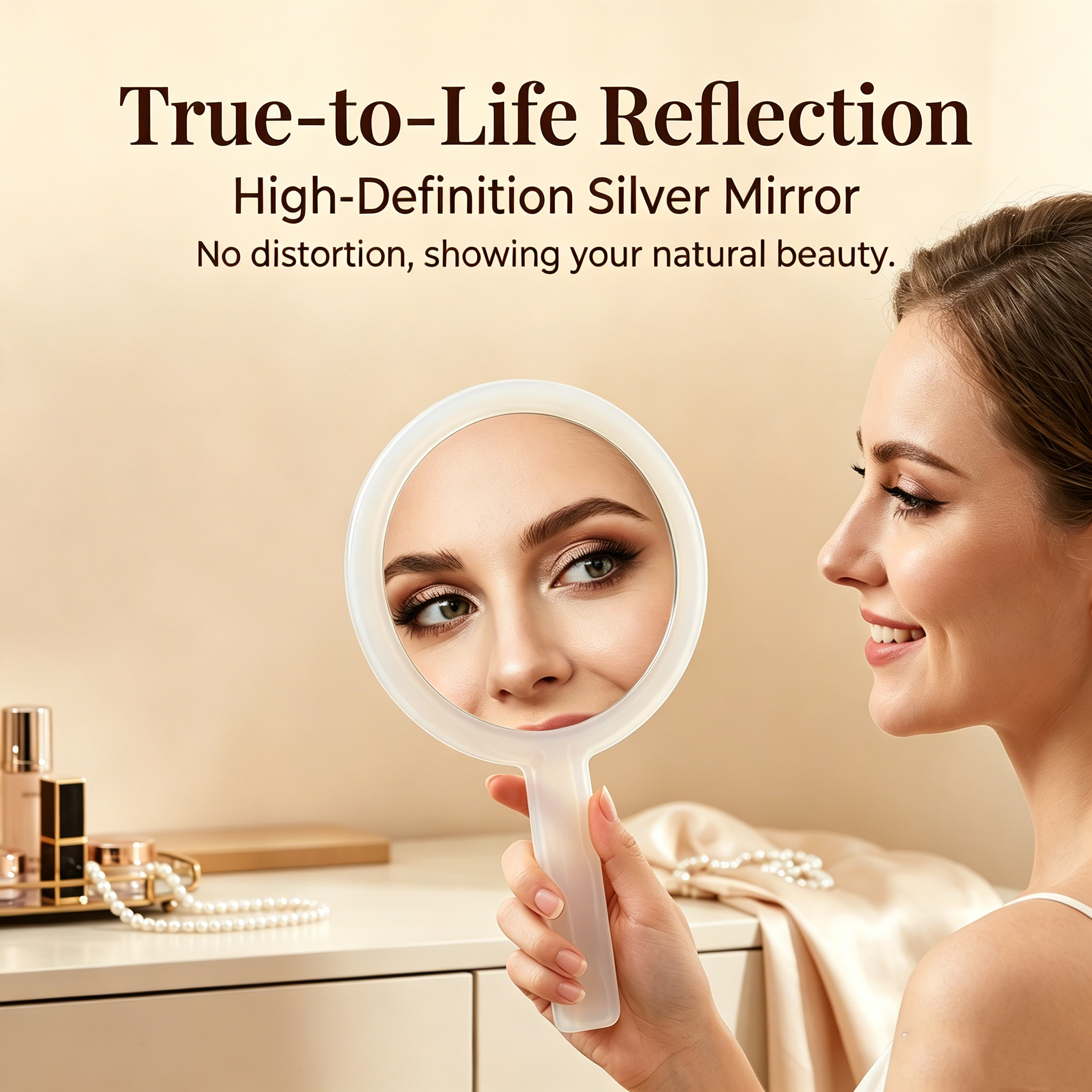 OEM/ODM Transparent Handle Double-sided Round Cosmetic Mirror from Kaifam Manufacturing. Custom logo, Pantone colors, MOQ 100pcs, 15-day lead time. Request a free quote.