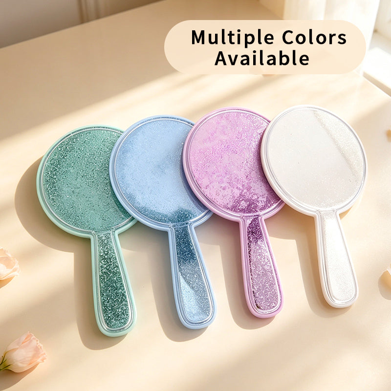 OEM/ODM Round Single-sided Quicksand Cosmetic Mirror with Handle from Kaifam Manufacturing. Custom logo, Pantone colors, MOQ 100pcs, 15-day lead time. Request a free quote.