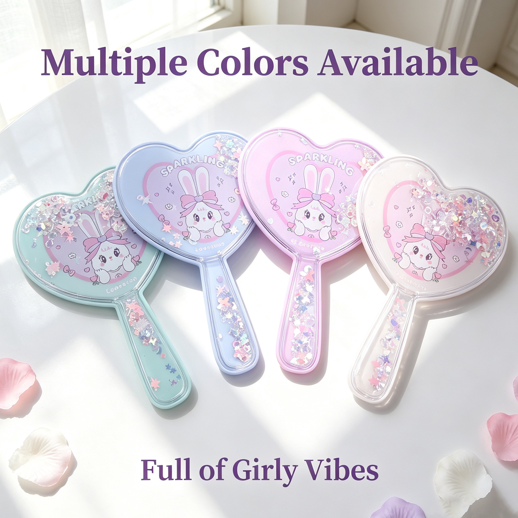 OEM/ODM Heart Quicksand Handheld Mirror from Kaifam Manufacturing. Custom logo, Pantone colors, MOQ 100pcs, 15-day lead time. Request a free quote.