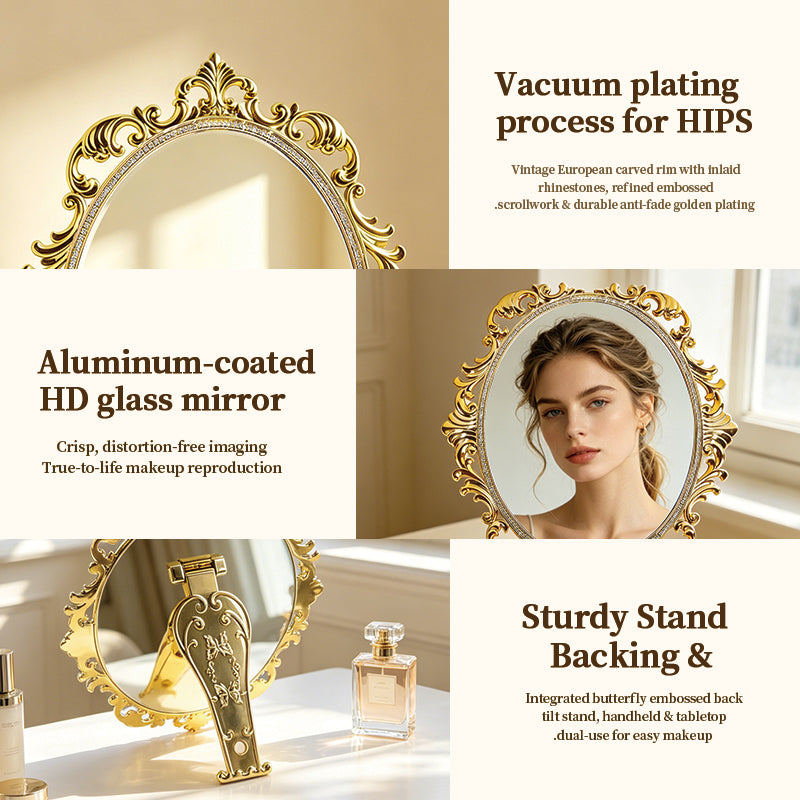 Retro carved table mirror, suitable for handheld use | Premium corporate gifts and custom-made presents | Available for wholesale and customization