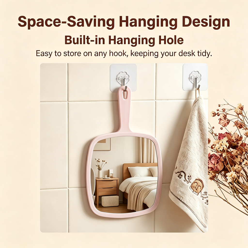 OEM/ODM Ins Style Large Square Handheld Cosmetic Mirror with Lattice Texture from Kaifam Manufacturing. Custom logo, Pantone colors, MOQ 100pcs, 15-day lead time. Request a free quote.