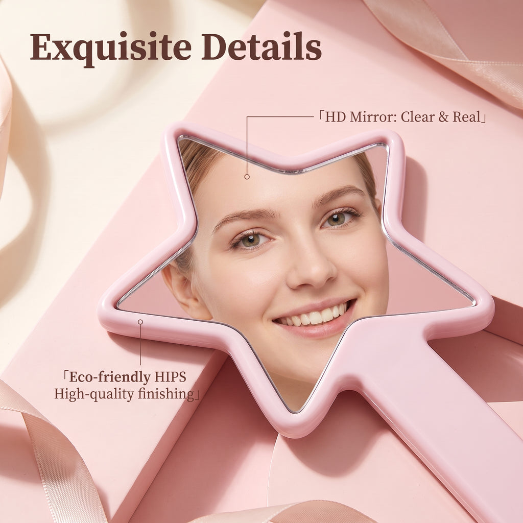 OEM/ODM Star-Shaped Handheld Mirror from Kaifam Manufacturing. Custom logo, Pantone colors, MOQ 100pcs, 15-day lead time. Request a free quote.