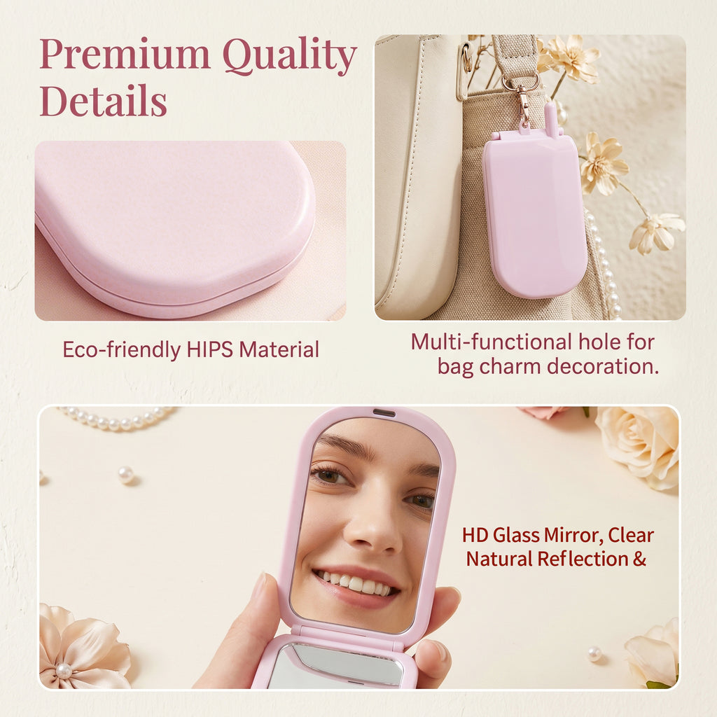 OEM/ODM Mini Brick Phone Foldable Hand Mirror from Kaifam Manufacturing. Custom logo, Pantone colors, MOQ 100pcs, 15-day lead time. Request a free quote.