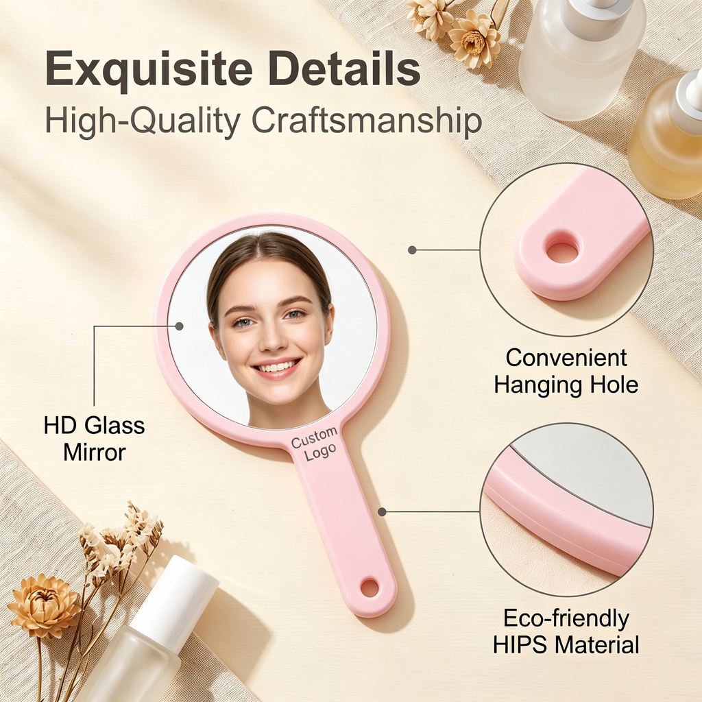 OEM/ODM Double-sided Hand Held Mirror from Kaifam Manufacturing. Custom logo, Pantone colors, MOQ 100pcs, 15-day lead time. Request a free quote.