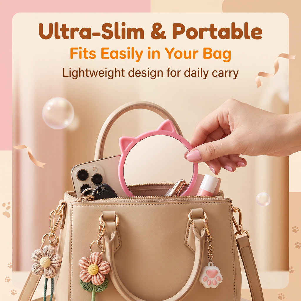 OEM/ODM Cat Ear Handheld Makeup Mirror from Kaifam Manufacturing. Custom logo, Pantone colors, MOQ 100pcs, 15-day lead time. Request a free quote.