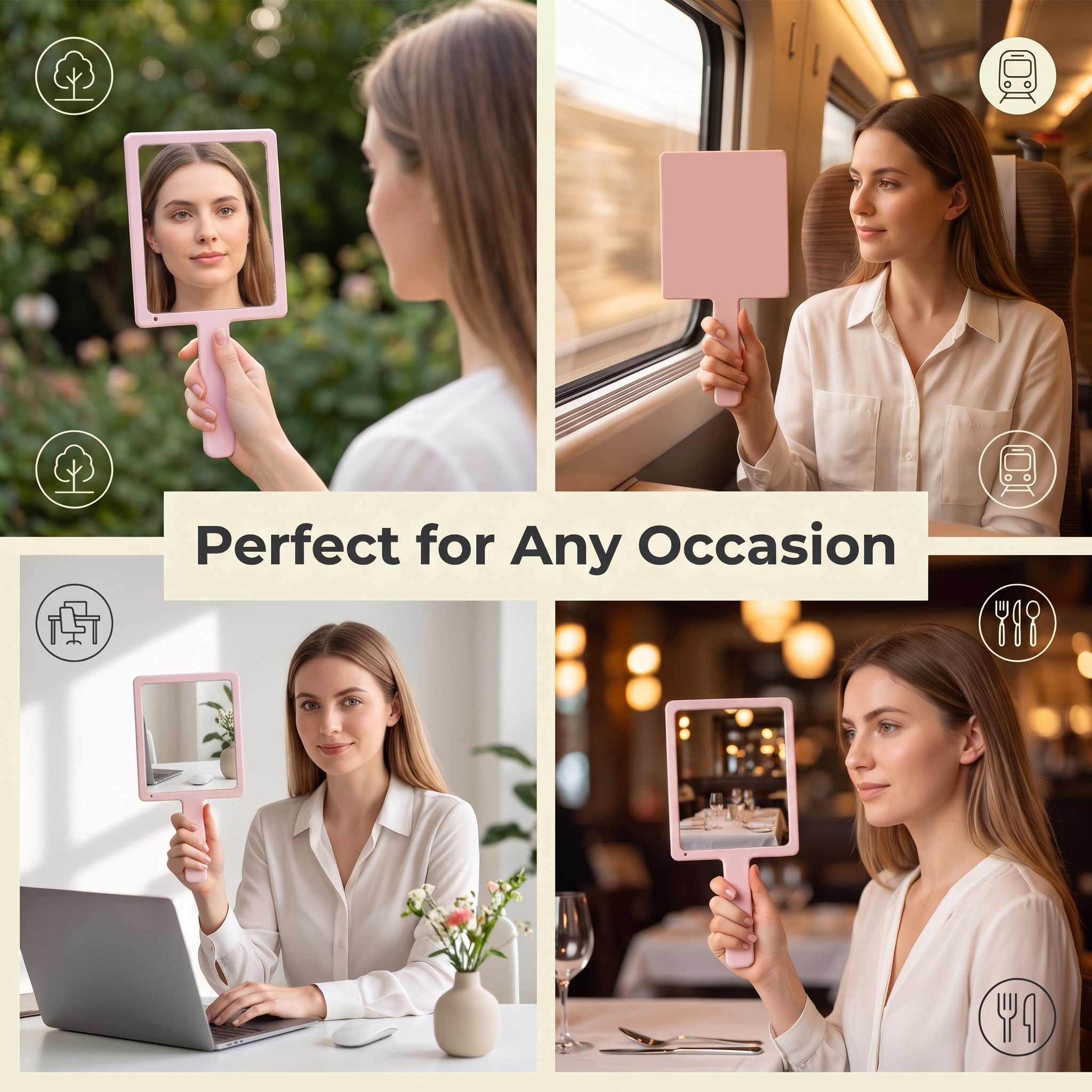 OEM/ODM Square handheld mirror from Kaifam Manufacturing. Custom logo, Pantone colors, MOQ 100pcs, 15-day lead time. Request a free quote.