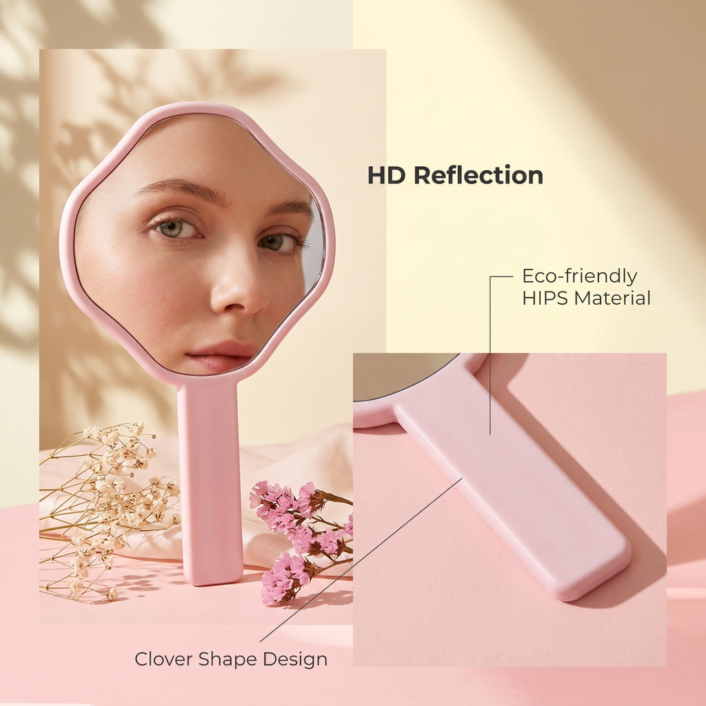 OEM/ODM Clover Irregular Hand Mirror from Kaifam Manufacturing. Custom logo, Pantone colors, MOQ 100pcs, 15-day lead time. Request a free quote.