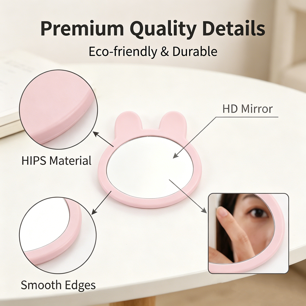 OEM/ODM Rabbit Ear Single-sided Makeup Mirror from Kaifam Manufacturing. Custom logo, Pantone colors, MOQ 100pcs, 15-day lead time. Request a free quote.