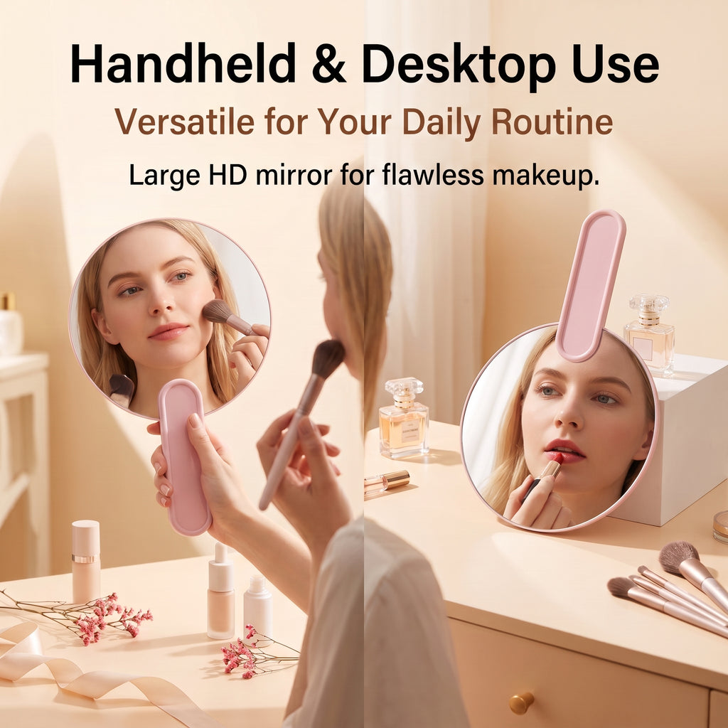 OEM/ODM Big Round Hand Vanity Mirror from Kaifam Manufacturing. Custom logo, Pantone colors, MOQ 100pcs, 15-day lead time. Request a free quote.