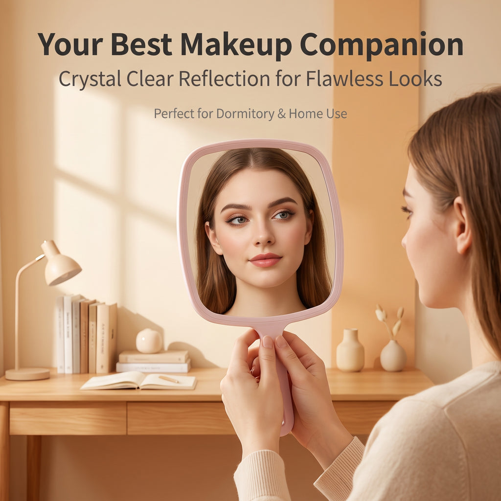 OEM/ODM Ins Style Large Square Handheld Cosmetic Mirror with Lattice Texture from Kaifam Manufacturing. Custom logo, Pantone colors, MOQ 100pcs, 15-day lead time. Request a free quote.