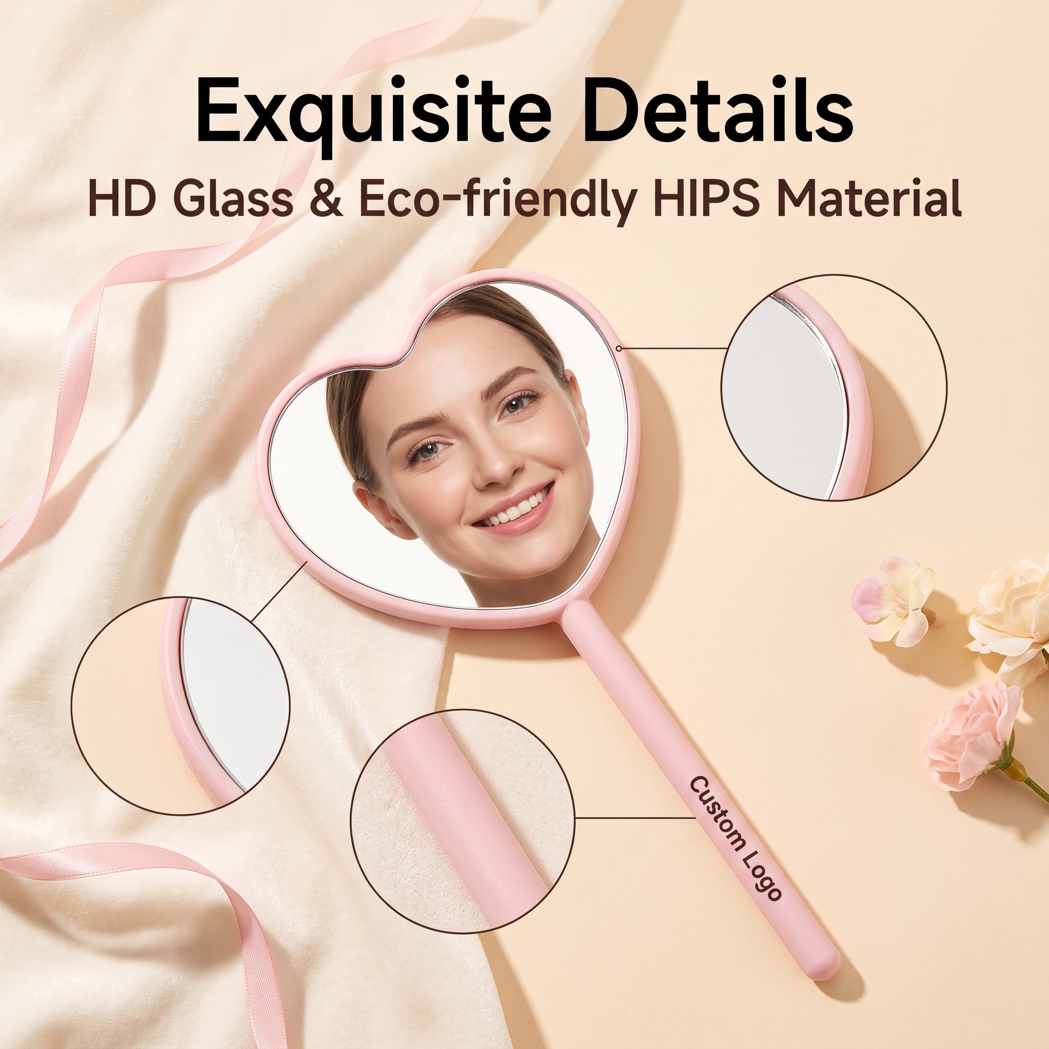 OEM/ODM Heart Lollipop Hand Mirror from Kaifam Manufacturing. Custom logo, Pantone colors, MOQ 100pcs, 15-day lead time. Request a free quote.