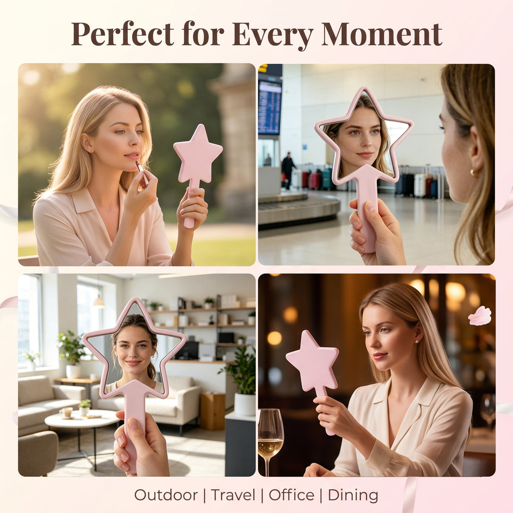 OEM/ODM Star-Shaped Handheld Mirror from Kaifam Manufacturing. Custom logo, Pantone colors, MOQ 100pcs, 15-day lead time. Request a free quote.