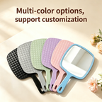 OEM/ODM Ins Style Large Square Handheld Cosmetic Mirror with Lattice Texture from Kaifam Manufacturing. Custom logo, Pantone colors, MOQ 100pcs, 15-day lead time. Request a free quote.