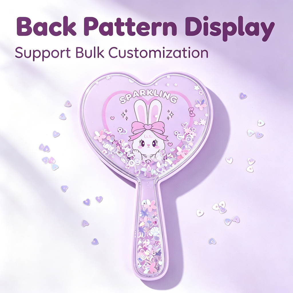 OEM/ODM Heart Quicksand Handheld Mirror from Kaifam Manufacturing. Custom logo, Pantone colors, MOQ 100pcs, 15-day lead time. Request a free quote.
