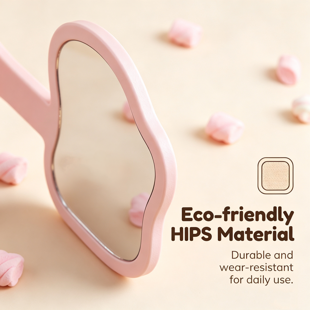 OEM/ODM Wavy Edge Long Handle Hand Mirror from Kaifam Manufacturing. Custom logo, Pantone colors, MOQ 100pcs, 15-day lead time. Request a free quote.